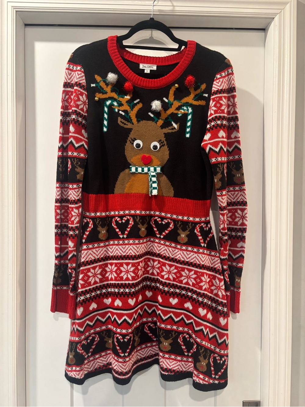 New Women’s Red and Black Reindeer Sweater Holiday Dress